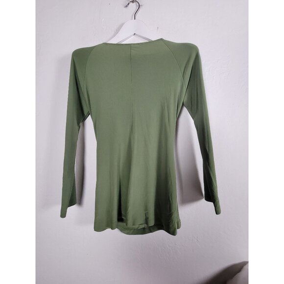 Norma Kamali Womens Green Long Sleeve Ruched Drape Top Blouse Medium Stretch - Picture 2 of 8